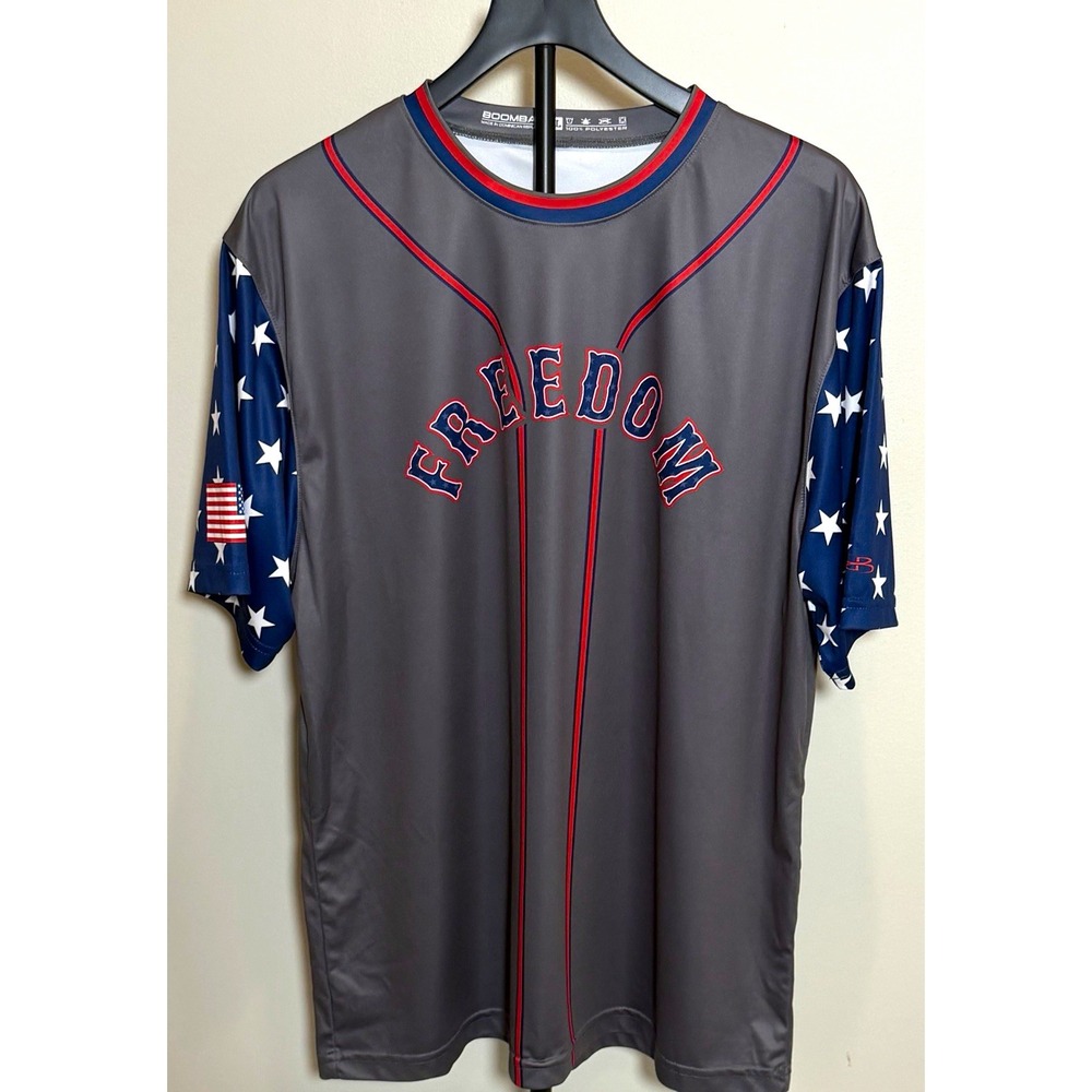Boombah Baseball Men's XL Gray USA Flag Stars Short Sleeve Crew Neck Freedom USA
